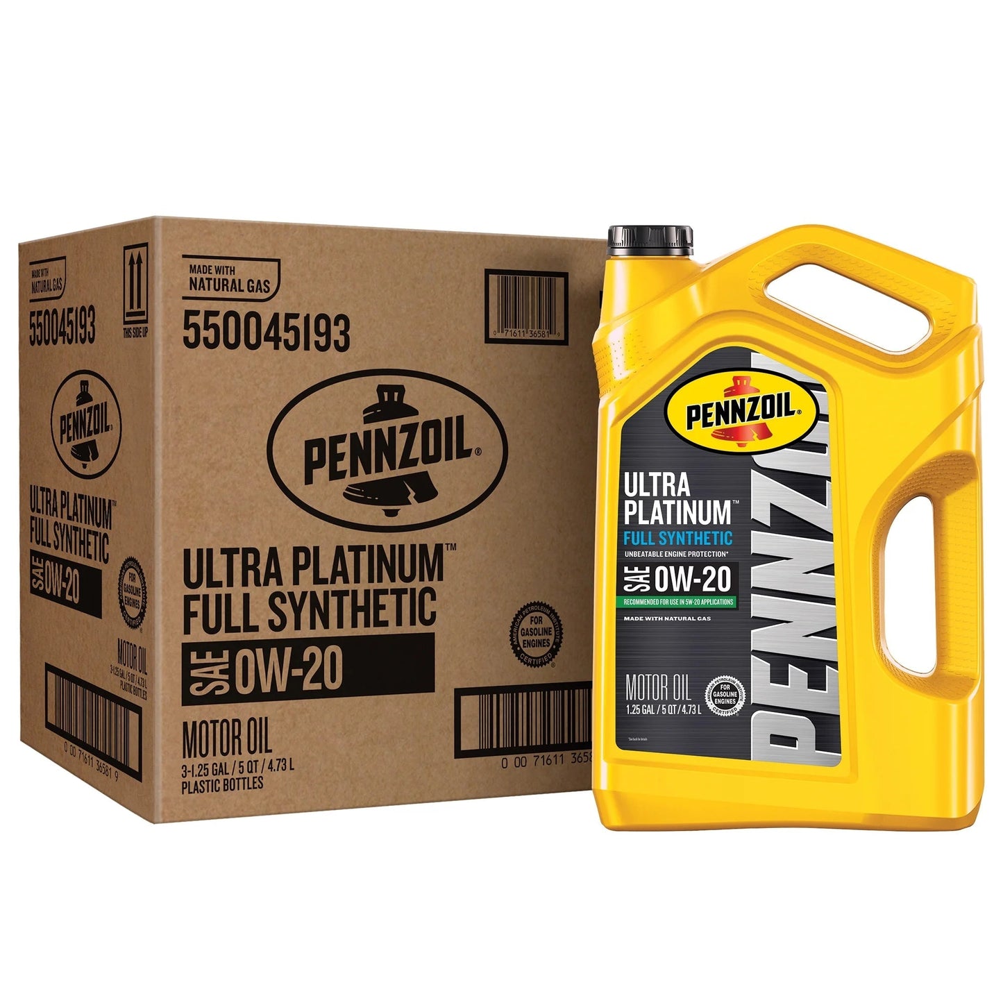 Ultra Platinum Full Synthetic 0W-20 Motor Oil, 5 Quart (3 Pack)