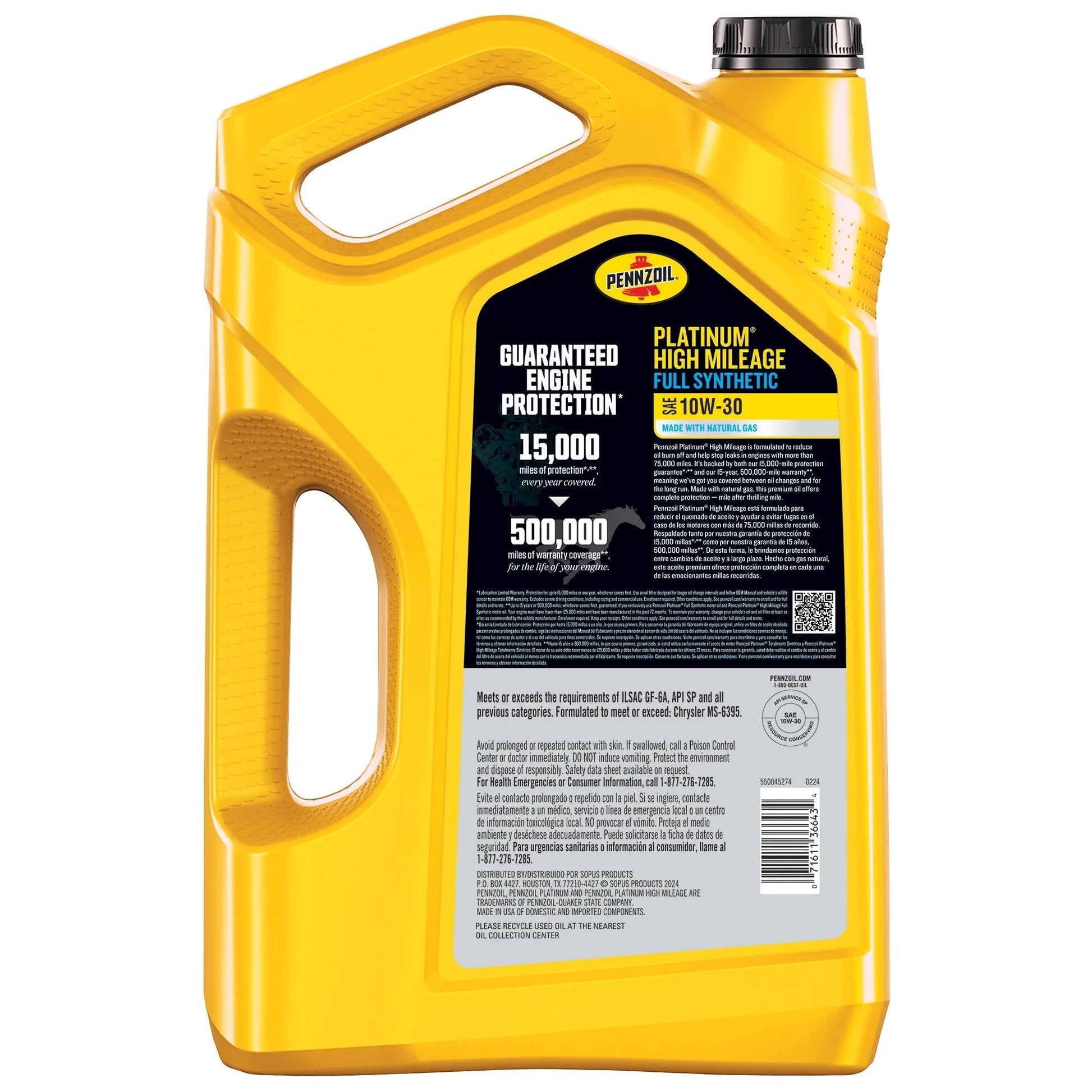 Platinum High Mileage Full Synthetic 10W-30 Motor Oil, 5 Quart