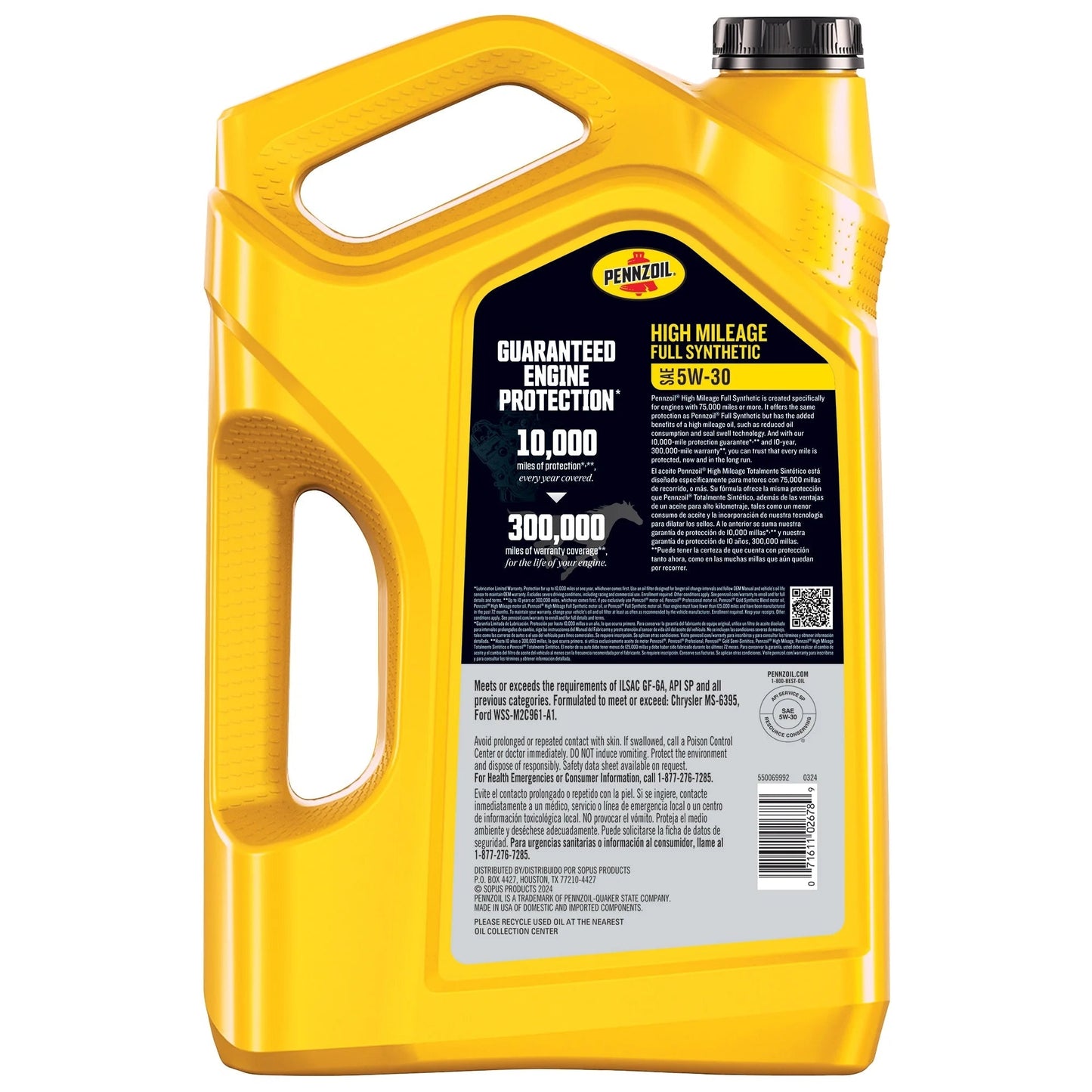 High Mileage Full Synthetic 5W-30 Motor Oil, 5 Quart