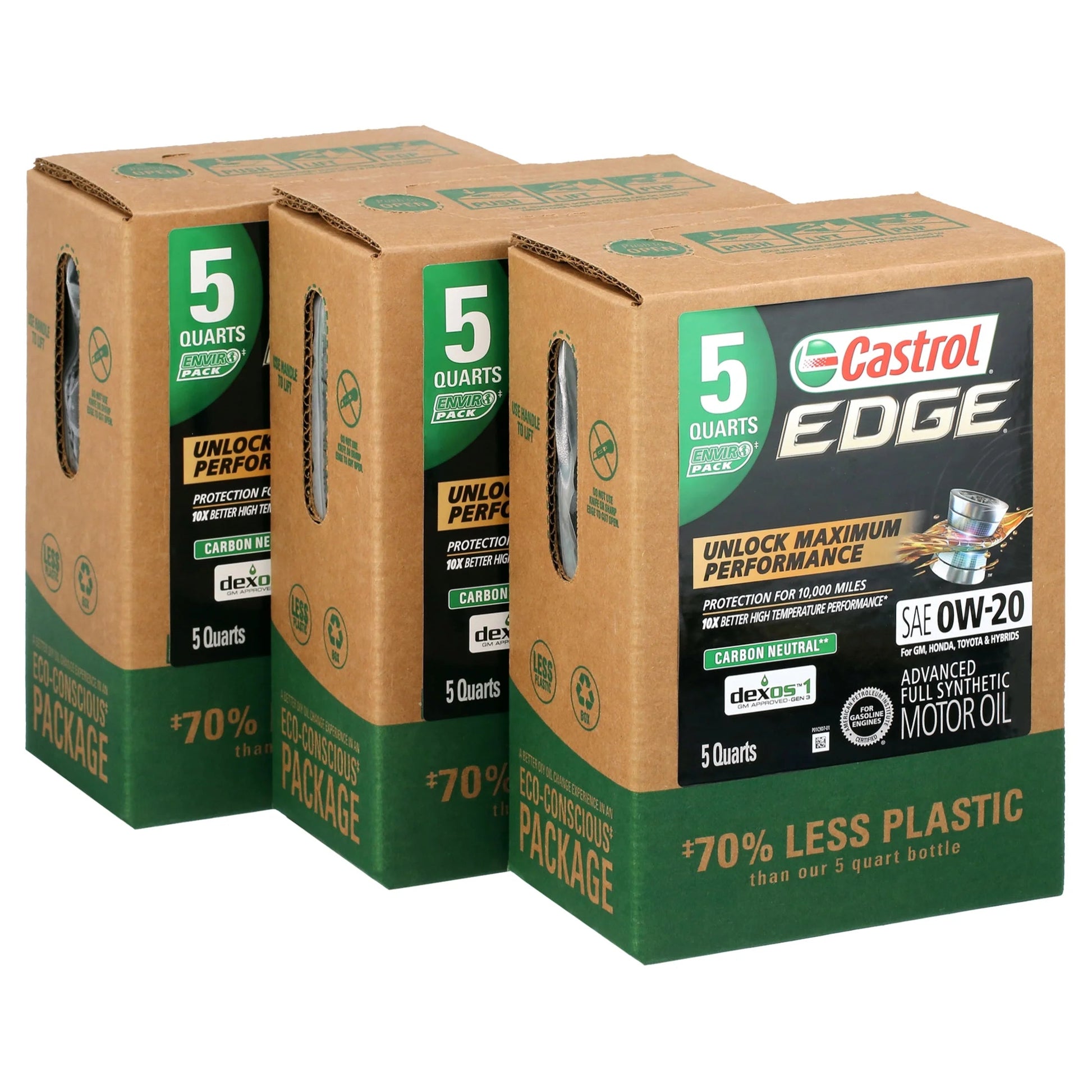 Edge 0W-20 Advanced Full Synthetic Motor Oil, 5 Quarts Eco Pack, Case of 3