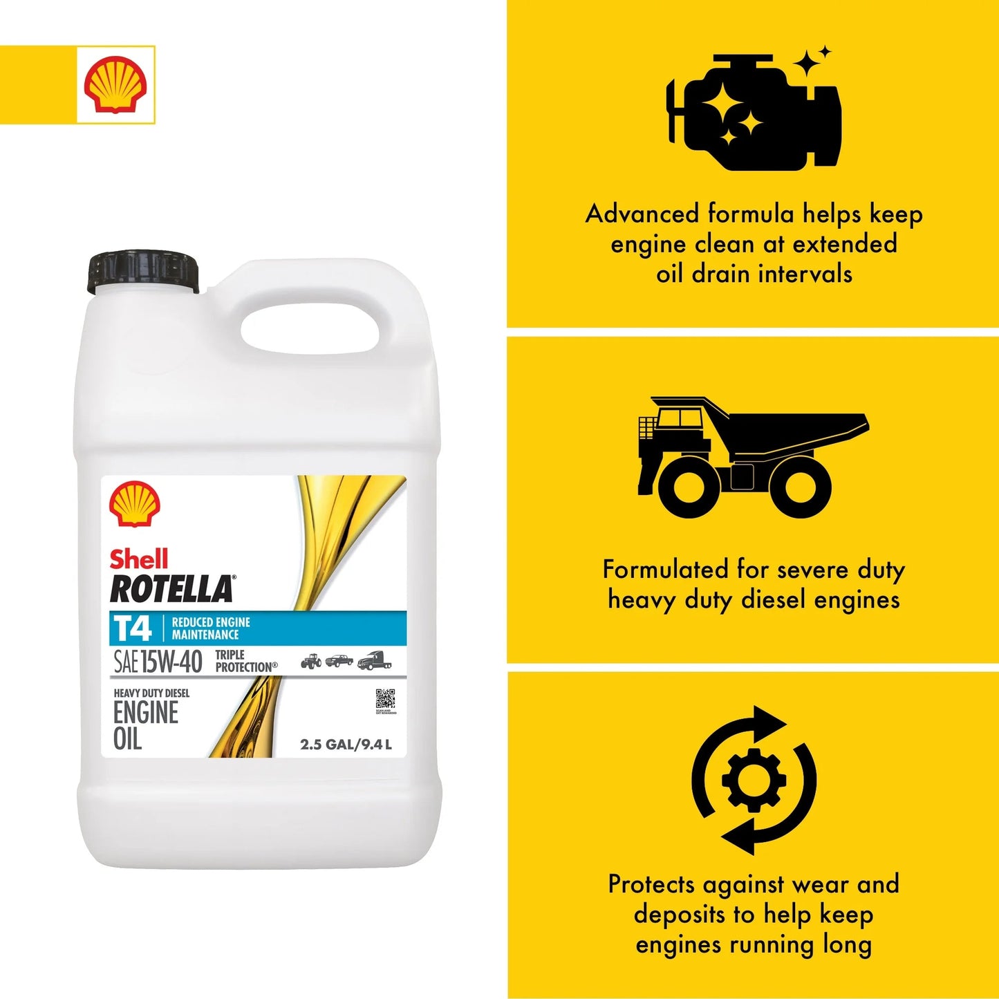 Shell  T4 Triple Protection 15W-40 Motor Oil, 2.5 Gallon (2 Pack)