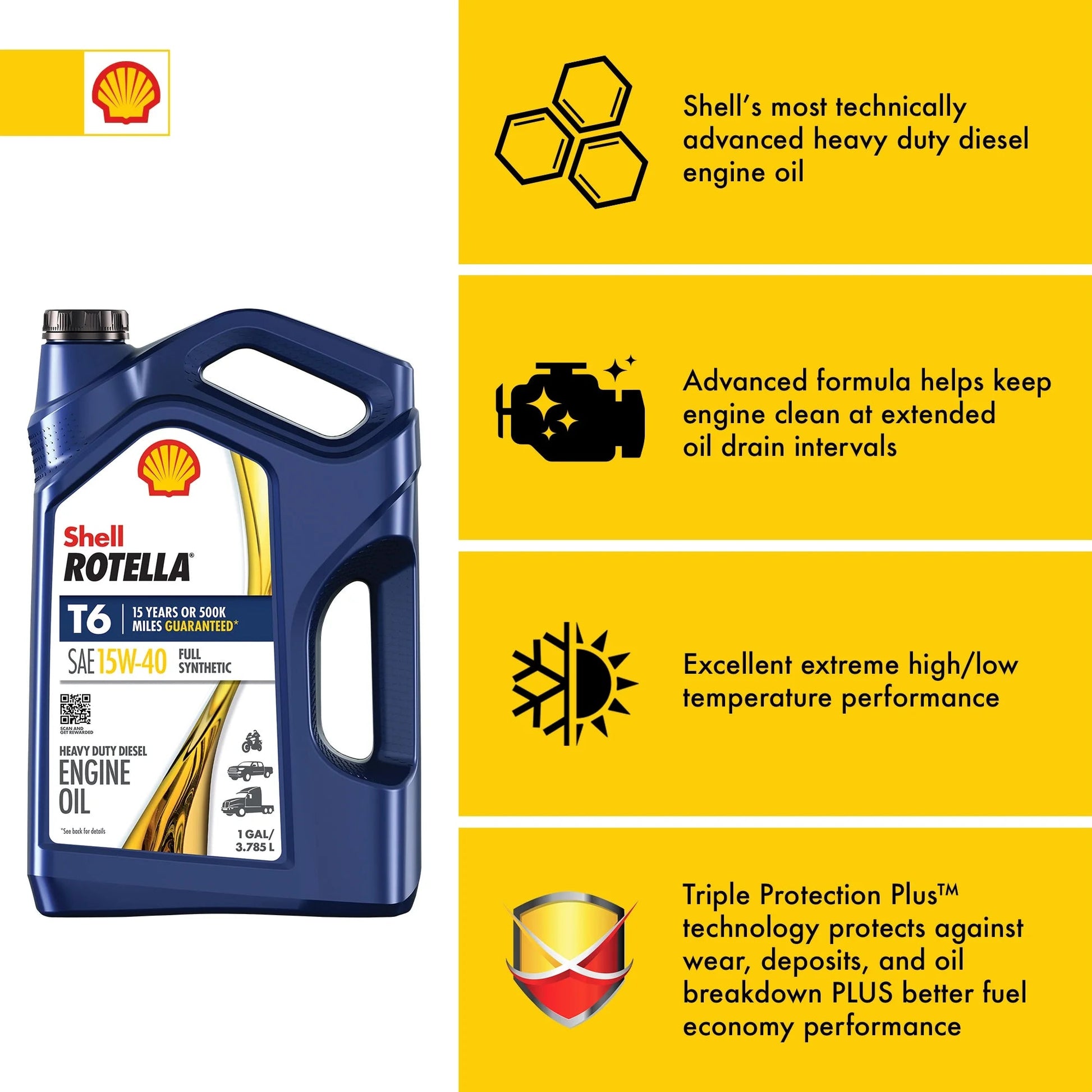 Shell  T6 Full Synthetic 15W-40 Diesel Engine Oil, 1 Gallon