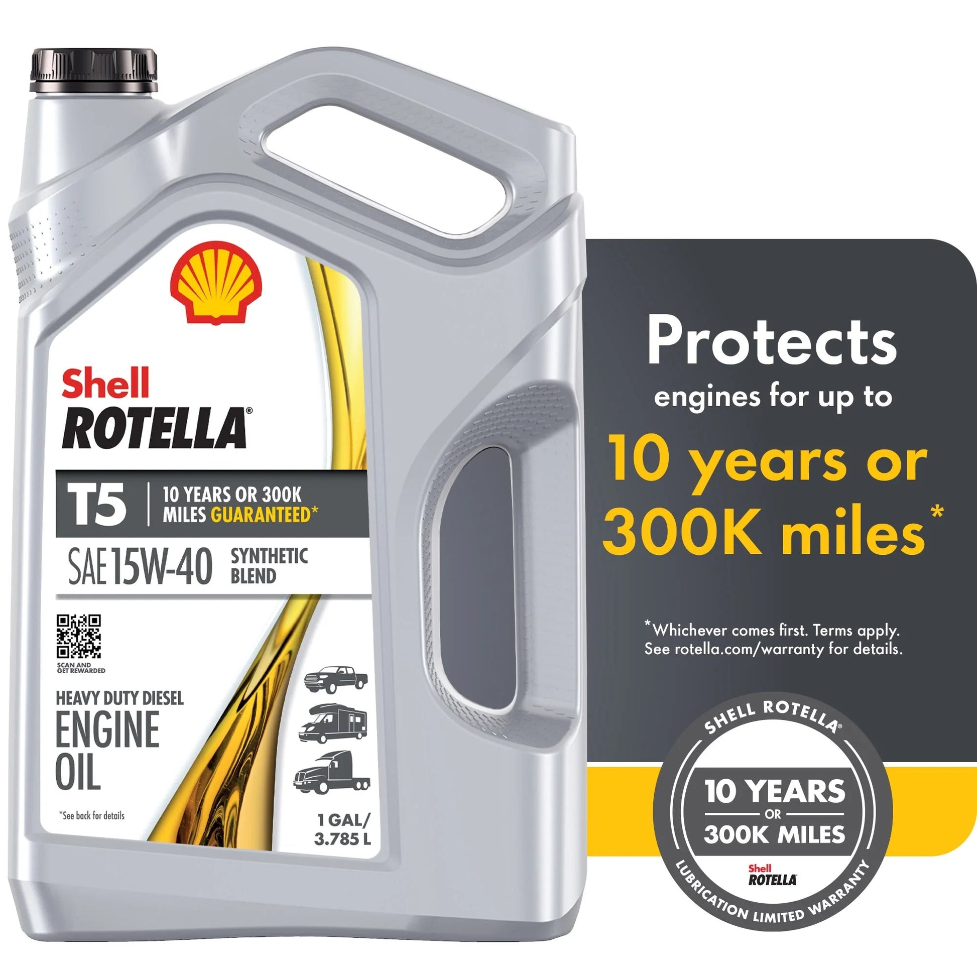 (1 Pack) Shell  T5 Synthetic Blend 15W-40 Motor Oil, 1 Gallon (3 Pack)