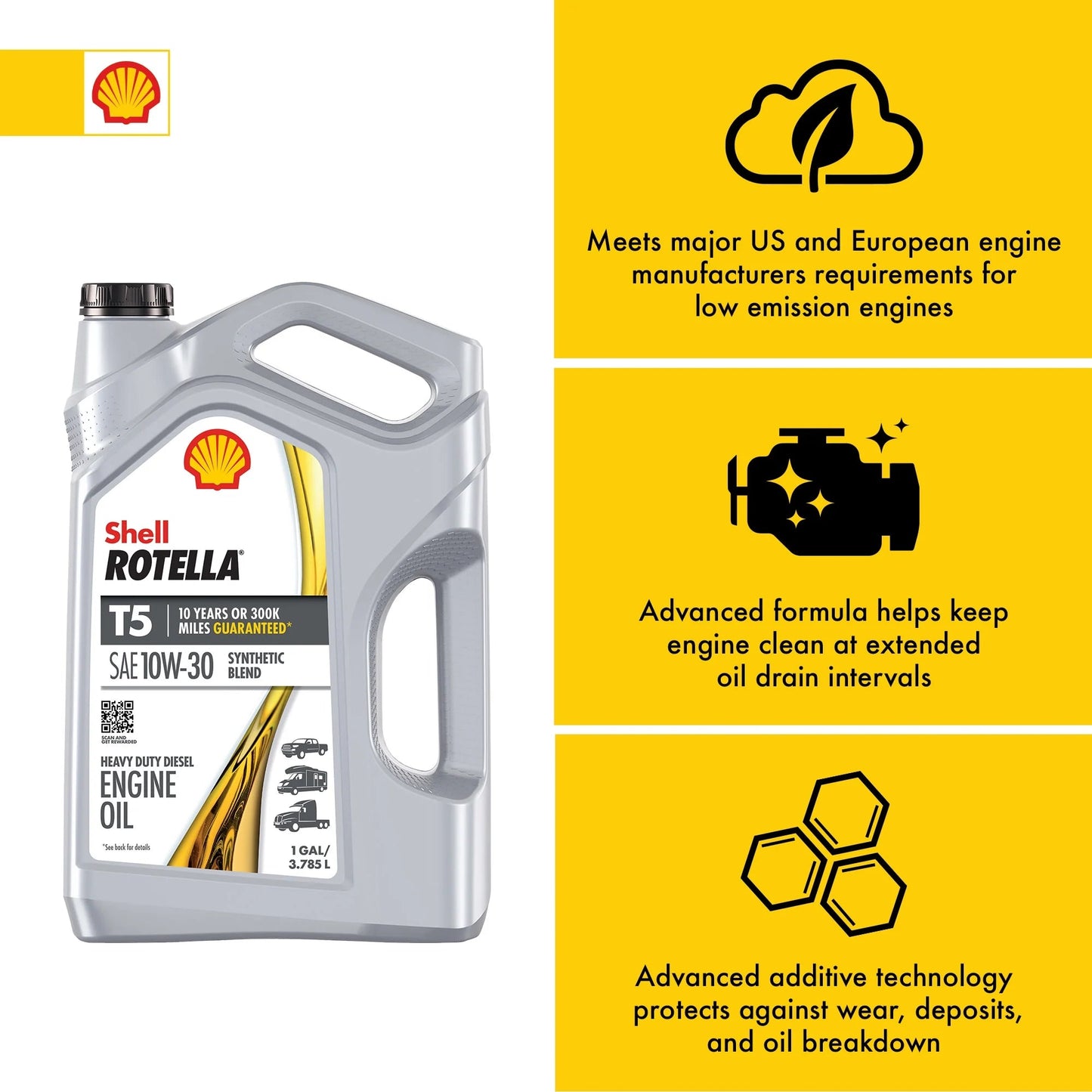 Shell  T5 Synthetic Blend 10W-30 Motor Oil, 1 Gallon (3 Pack)