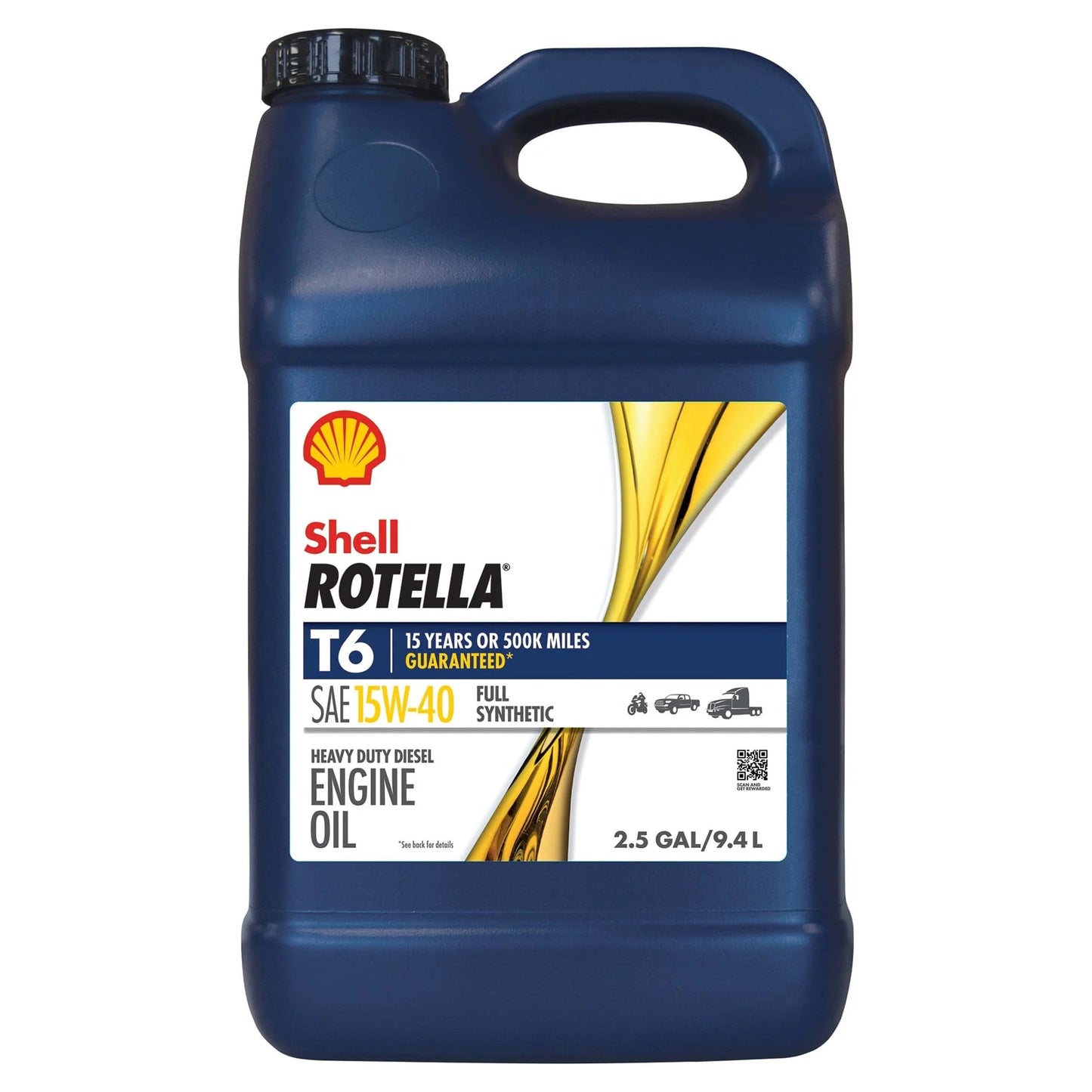 Shell  T6 Full Synthetic 15W-40 Diesel Engine Oil, 2.5 Gallon