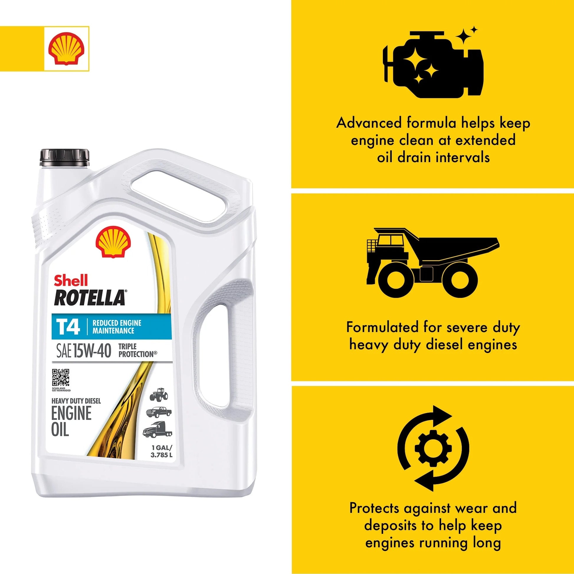 Shell  T4 Triple Protection 15W-40 Motor Oil, 1 Gallon (3 Pack)