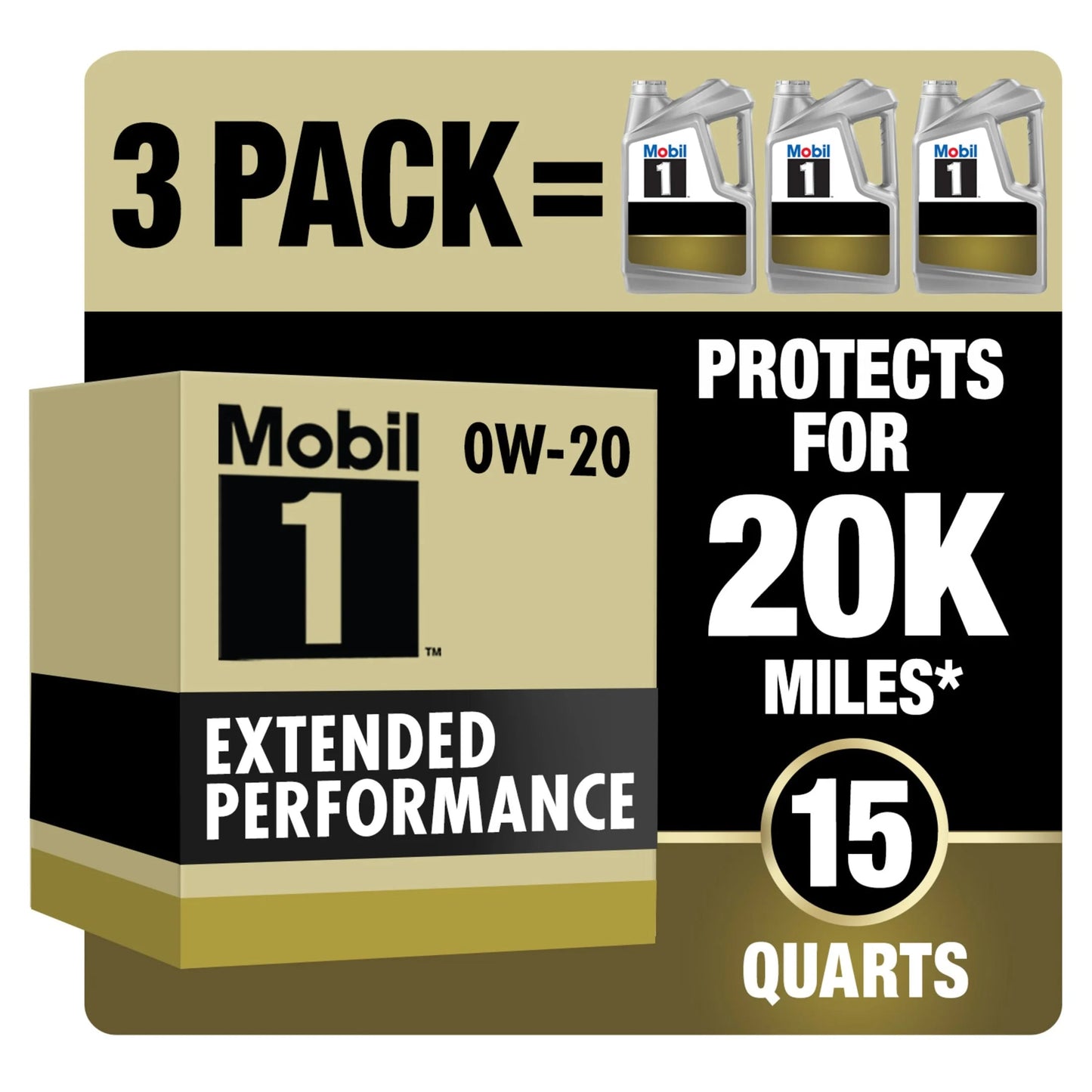 Extended Performance Full Synthetic Motor Oil 0W-20, 5 Quart (Pack of 3)