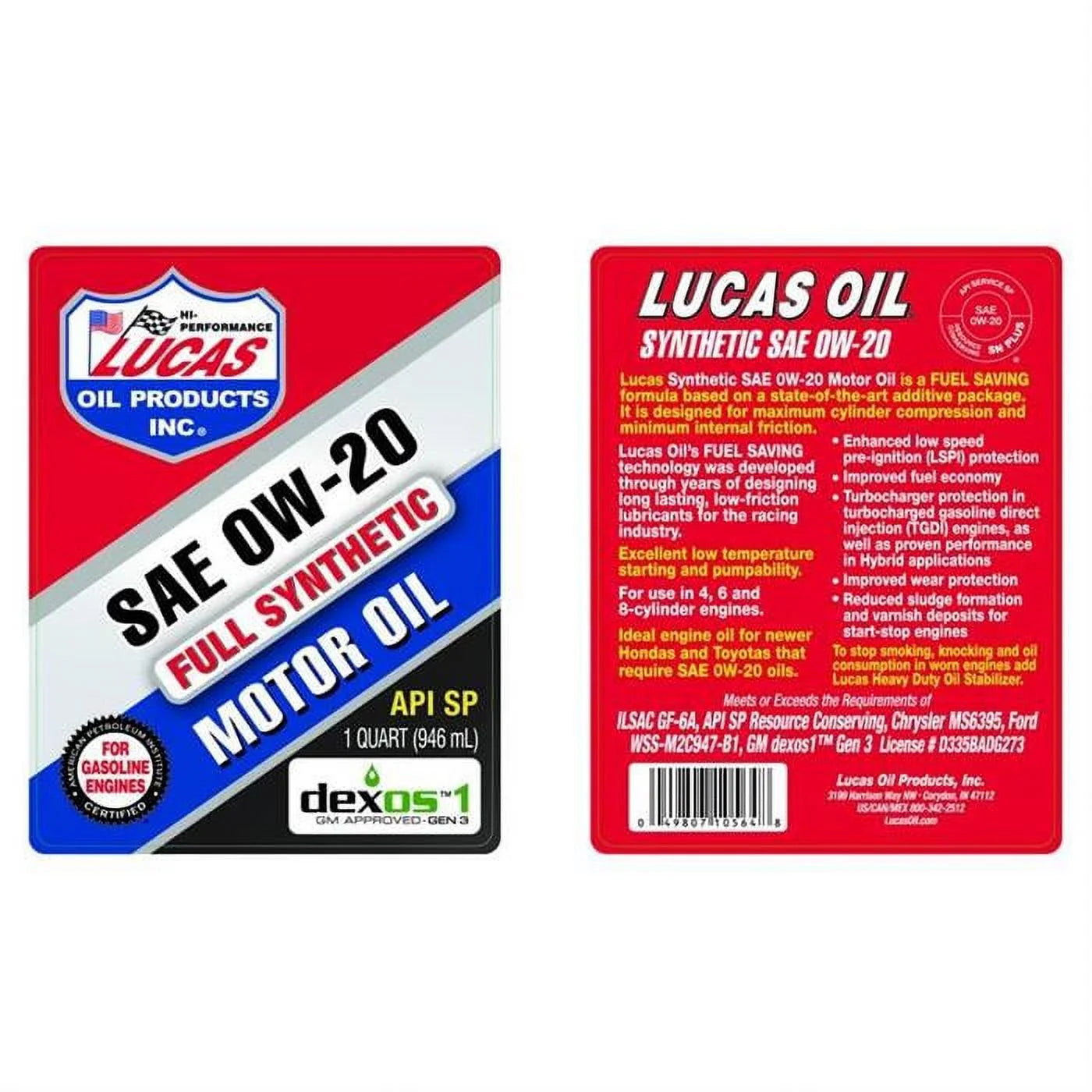 10564 0W-20 Synthetic Motor Oil, Dexos, 1 Quart