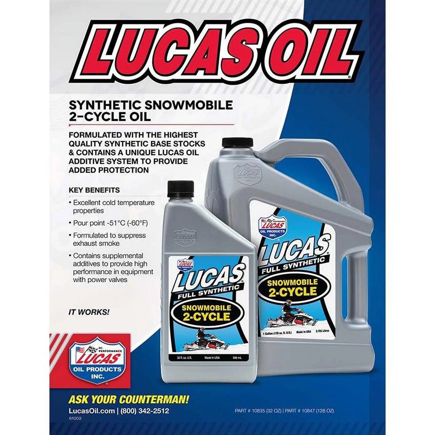 10847 Synthetic 2-Cycle Snowmobile Oil, Gallon, Case/4